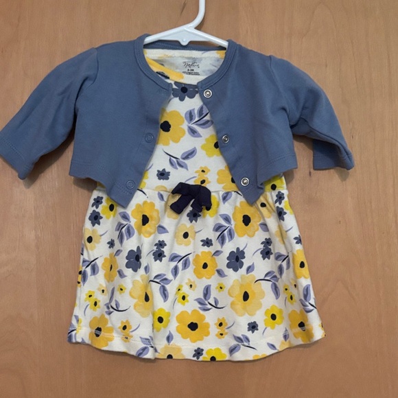 Floral Yellow Dress with Blue Cardigan - Picture 1 of 3